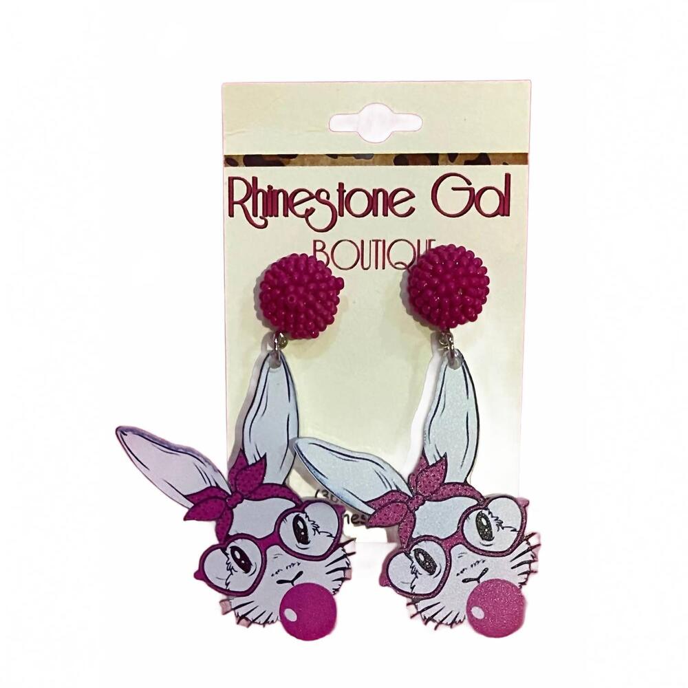 NEW POSH women's bunny acrylic dangle earrings in pink